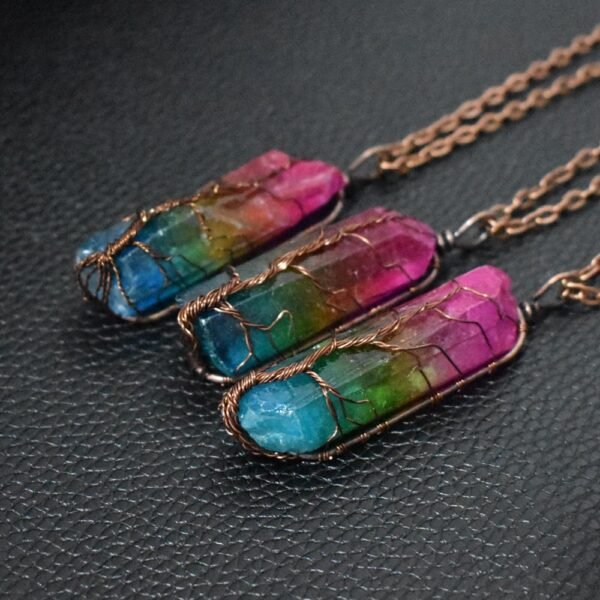 Tree of Life Crystal Pillar Pendant Necklace