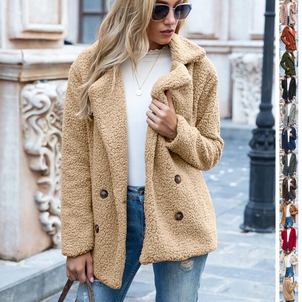Women’s Fluffy Lapel Winter Coat with Buttons